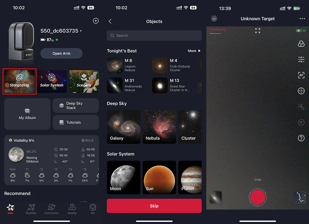 Seestar smart telescope app screenshot